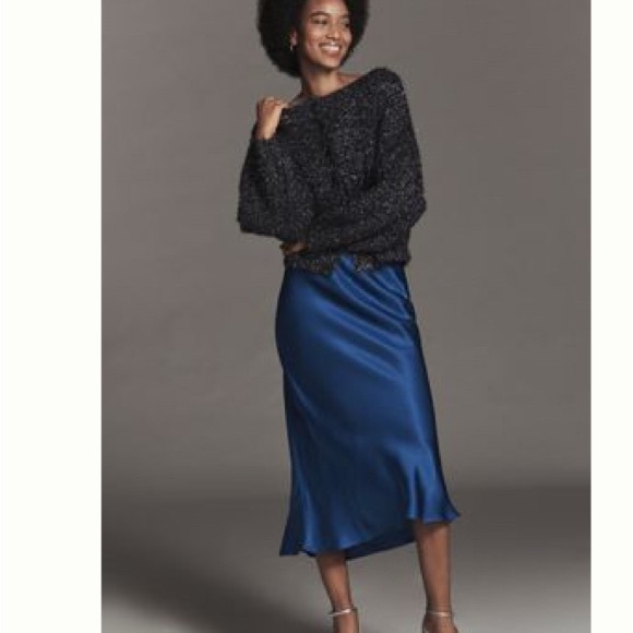 Anthropologie Floral Tilda Midi Slip Skirt Blue Floral - Picture 4 of 6